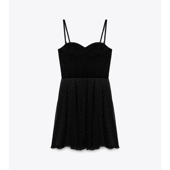 ZARA VELVET DOTTED MESH DRESS - Picture 1 of 2